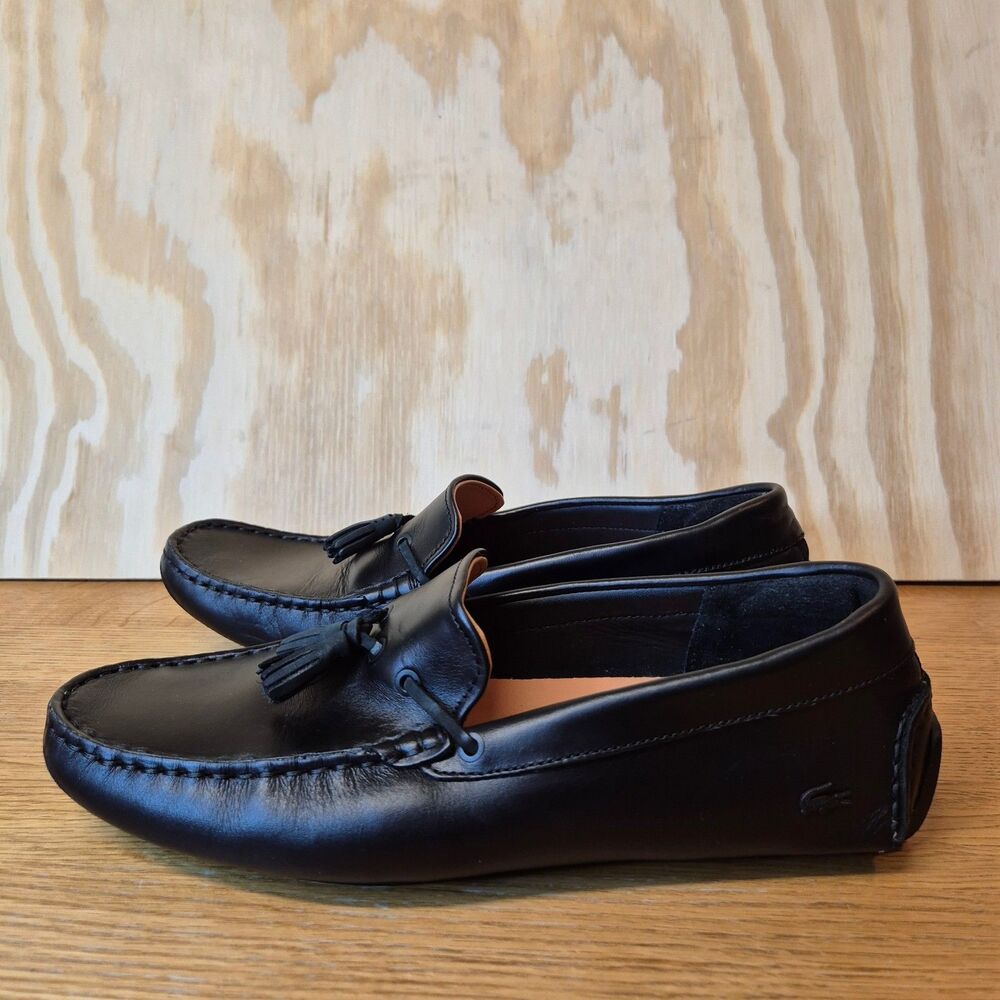 Lacoste Piloter Tassel Loafers Size Men's US 7.5 Womens US 9 Black Leather Shoes